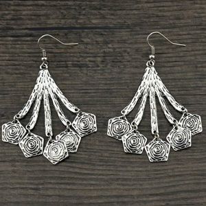Carved Flower Bohemian Tibetan Dangle Earrings NWT